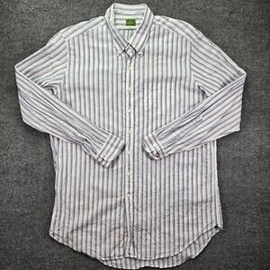 Sid Mashburn Shirt Mens XL White Blue Striped Button Down Cotton Long Sleeve